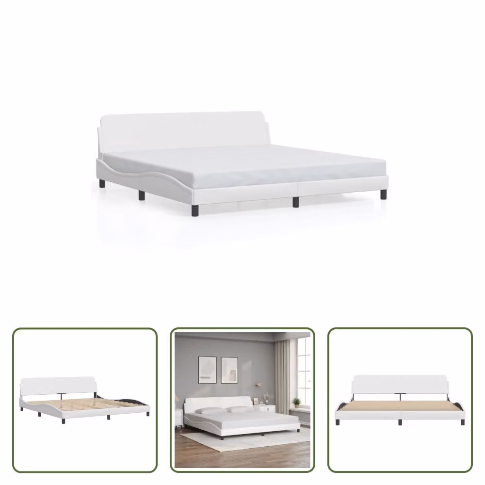 The Living Store Struttura letto con testiera bianca 200x200 cm in ecopelle