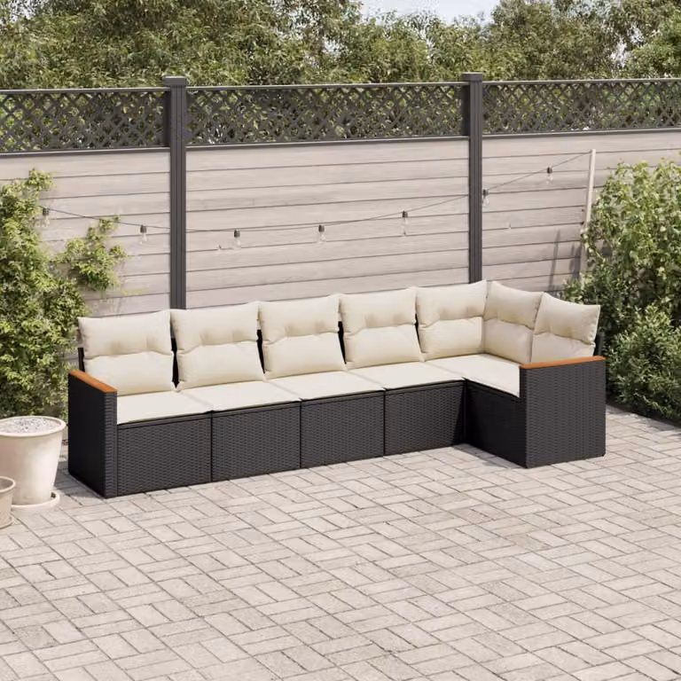Maison Exclusive - Set Divano da Giardino 6 pz con Cuscini Nero in Polyrattan