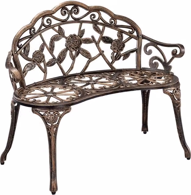 Panca da giardino decorativa Monfalcone con motivi floreali in alluminio color bronzo casa.pro
