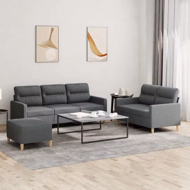 vidaXL Set di Divani Moderno 3 pz con Ottoman e Cuscini in Tessuto Grigio – 1