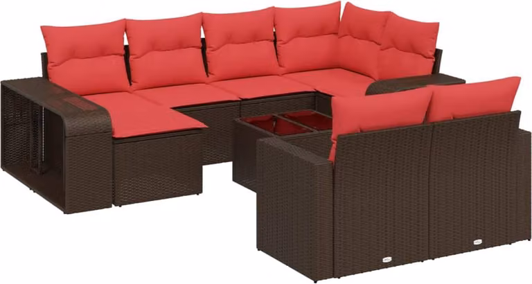 Set Divani da Giardino 11 pz con Cuscini Marrone in Polyrattan