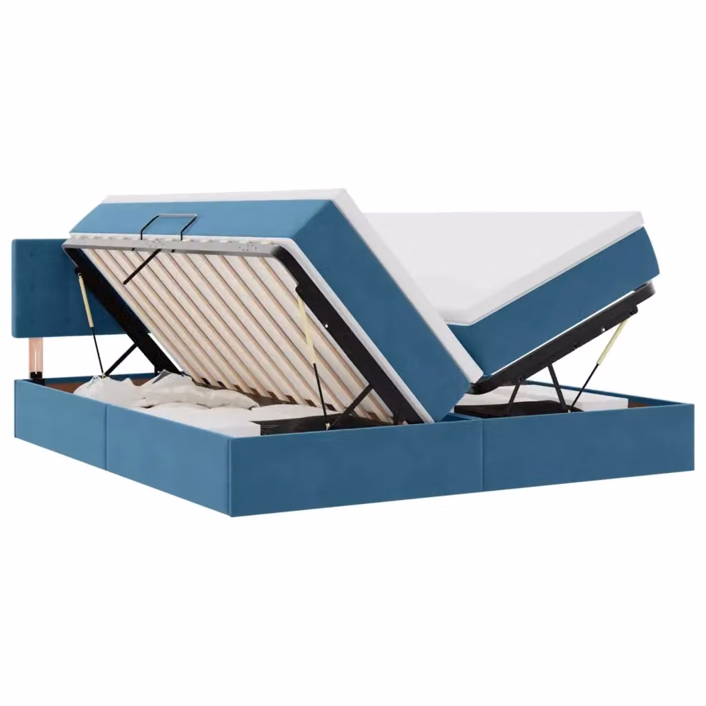 Letto con Contenitore Moderno vidaXL in Velluto e Finta Pelle Blu, L/P/H: 180 x 200 x 90 cm – 2