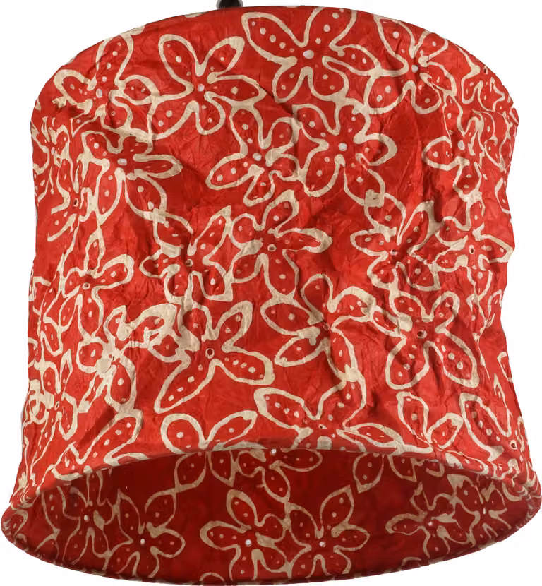 Lampada a sospensione rotonda in carta, paralume in carta Lokta Annapurna, carta fatta a mano - rosso/fiore, carta Lokta, 25*28*28 cm, paralumi asiatici in carta e tessuto