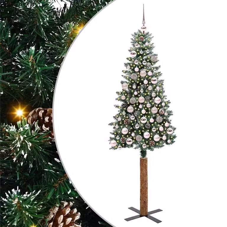 Albero di Natale snodato moderno vidaXL verde con luci LED warm white in PVC, metallo e legno, Altezza: 180 cm