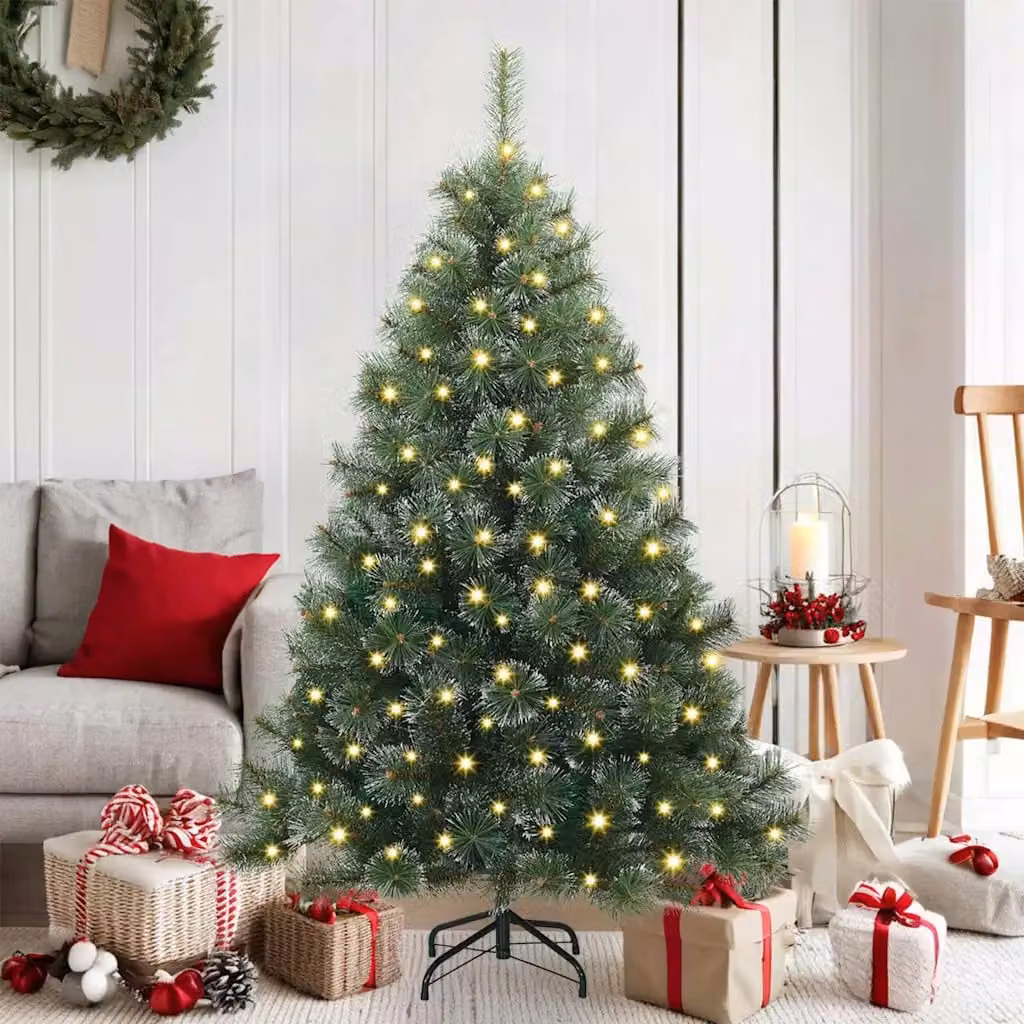 Albero di Natale artificiale vidaXL verde con 150 LED luce bianca calda, Altezza: 150 cm