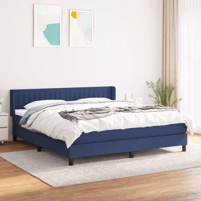 Letto Ibrido vidaXL con Giroletto a Molle e Materasso in Tessuto Blu e Bianco L/P/H: 163 x 160 x 203 cm – 1