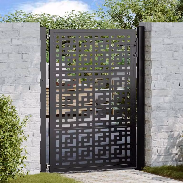 Cancello singolo da giardino vidaXL in acciaio nero con design a croce L: 110 cm, H: 130 cm