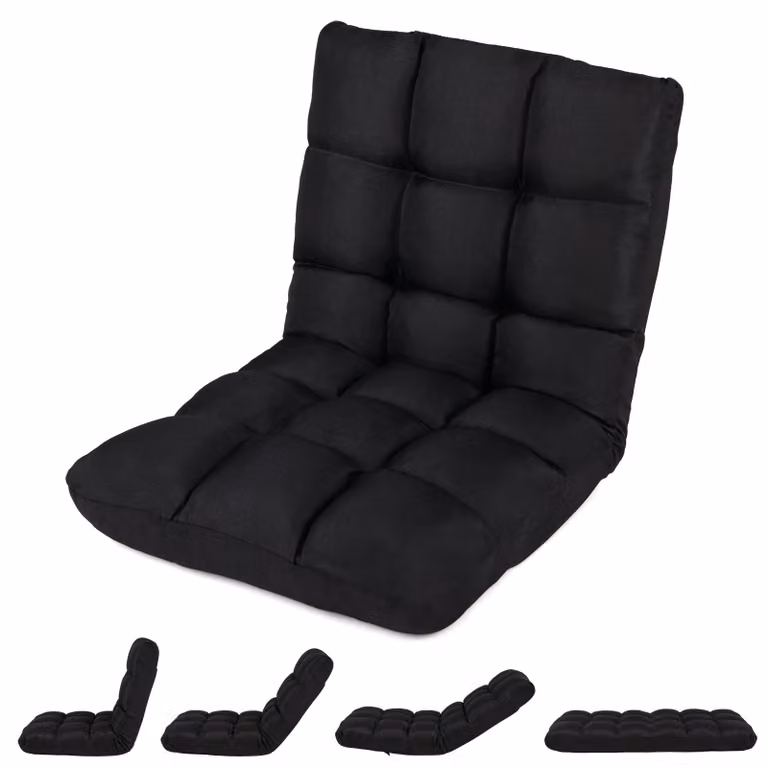 Poltrona reclinabile COSTWAY, poltrona da pavimento imbottita, cuscino da pavimento con schienale, sedia da meditazione, sedia da finestra, colore nero corvo