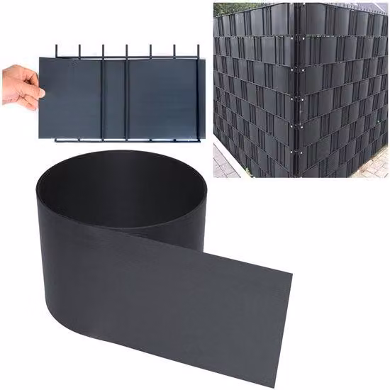 Rete per recinzione da giardino grigio scuro, 2,5 m, in PVC rigido, 20 pezzi, impermeabile e resistente ai raggi UV