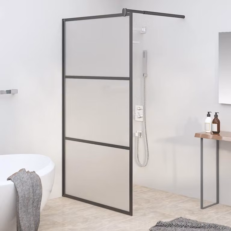 Parete Doccia Walk in vidaXL in Vetro Smerigliato ESG con Profilo Nero L: 115 cm, H: 195 cm
