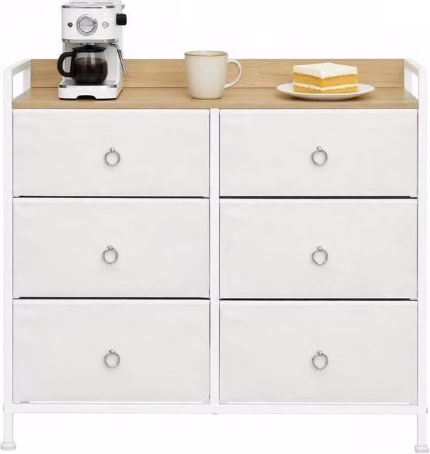 Mobiletto con 6 Cassetti in Legno E1 e Metallo, Bianco, 80x29x78 cm