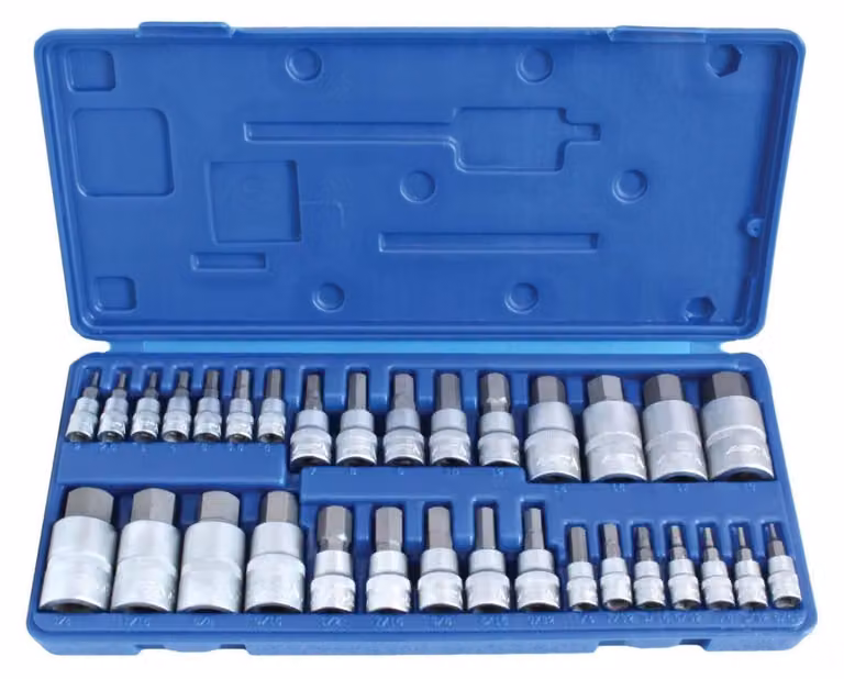 Set-kit di bussole esagonali e inserti 1/4" 3/8" 1/2" ,in Cr-V, 32 pezzi
