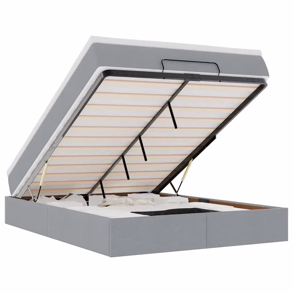 Letto con contenitore a sollevamento vidaXL in tessuto grigio e bianco con materasso L: 140 cm, P: 190 cm, H: 28 cm – 2