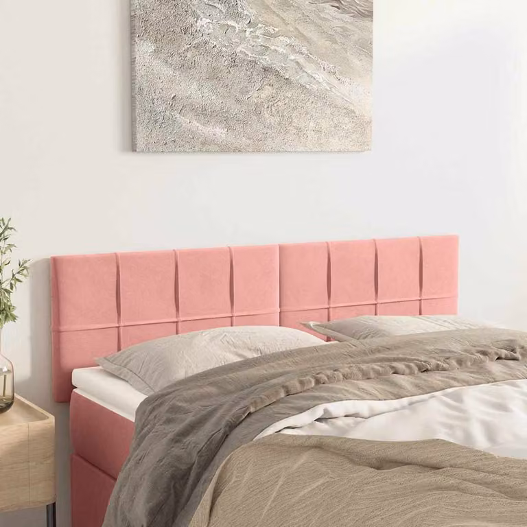 Testiera per letto vidaXL in velluto rosa con pannello imbottito, L: 144 cm, P: 5 cm, H: 78-88 cm