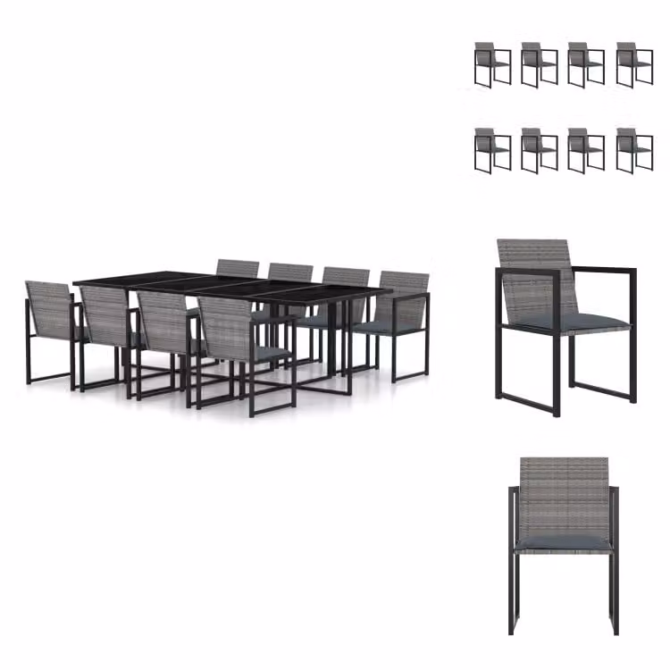 vidaXL set da pranzo da giardino 9 pezzi con cuscini in poly rattan grigio - Set di mobili da giardino
