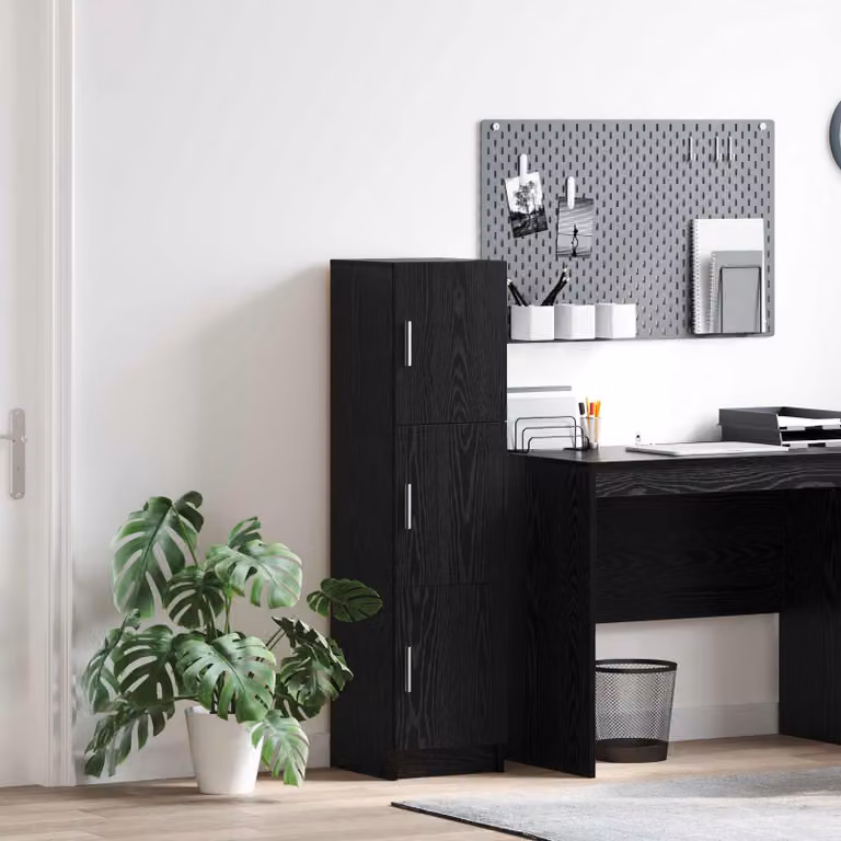 Credenza moderna vidaXL in rovere e nero con ante a battente, L 122,5 x P 32 x H 31,5 cm