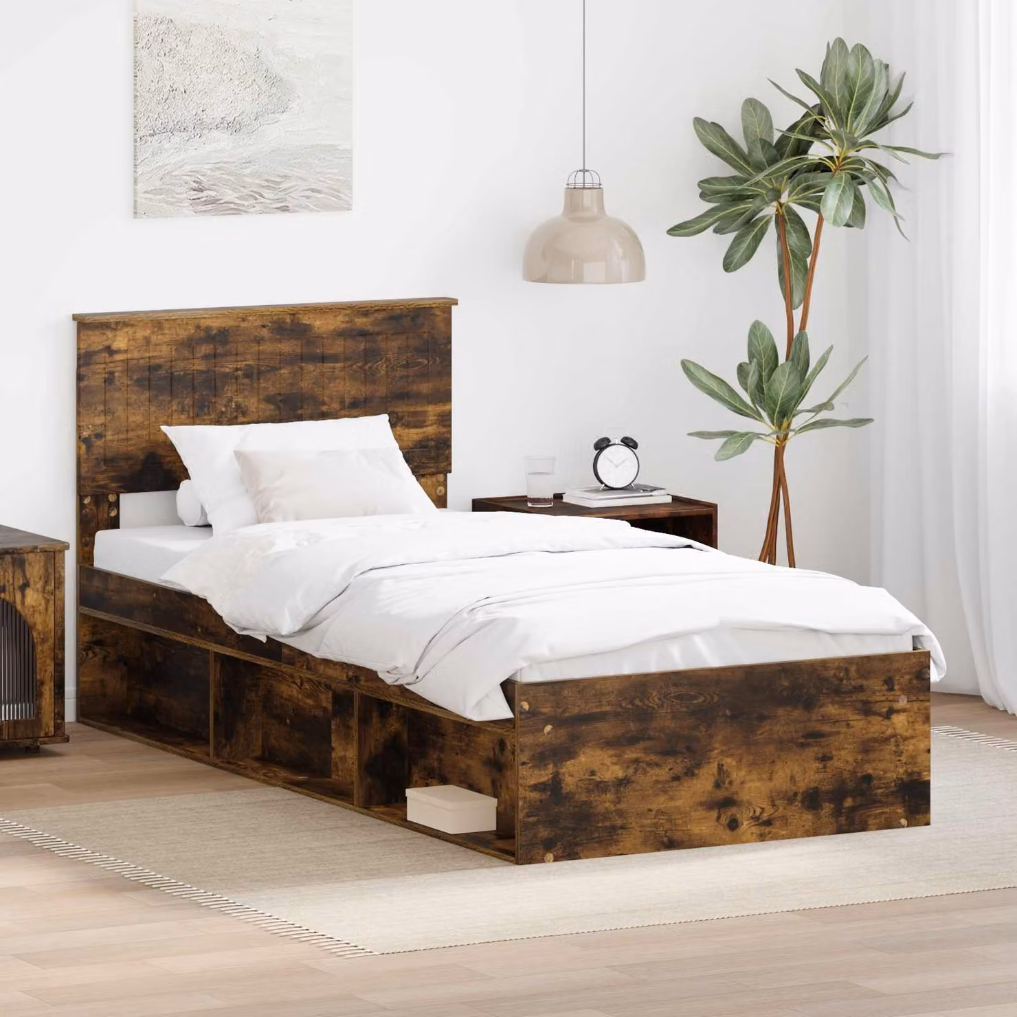 Struttura del letto vidaXL in pino massello color rovere fumé, L/P/H: 90 x 190 cm – 1