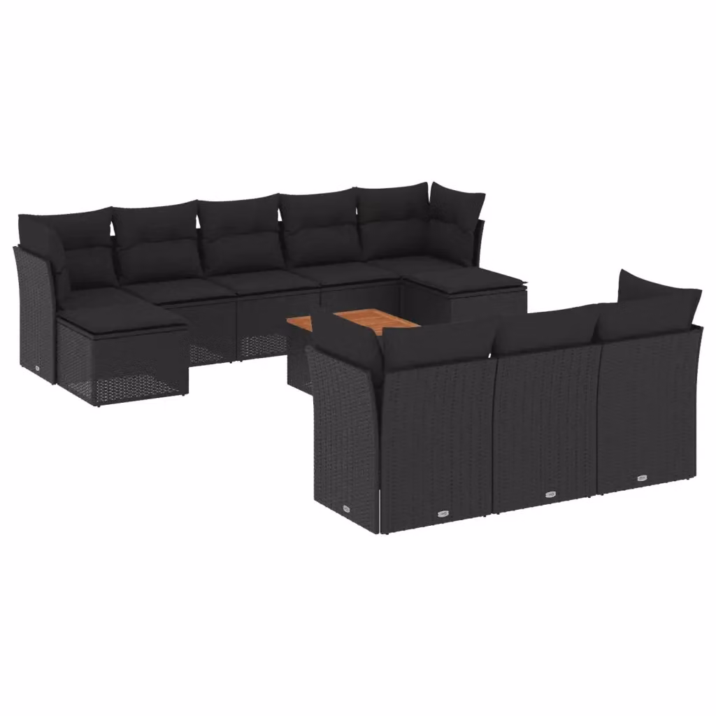 vidaXL Set Divani da Giardino 11 pz in Polyrattan Nero con Cuscini e Tavolino da Esterno – 2
