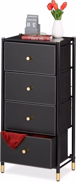 Cassettiere 985x46x30 cm - 4 cassetti in 4 tessuti - Acciaio - Sottile - Cassettiera di archiviazione - Cassettiera di carico - Nero/oro