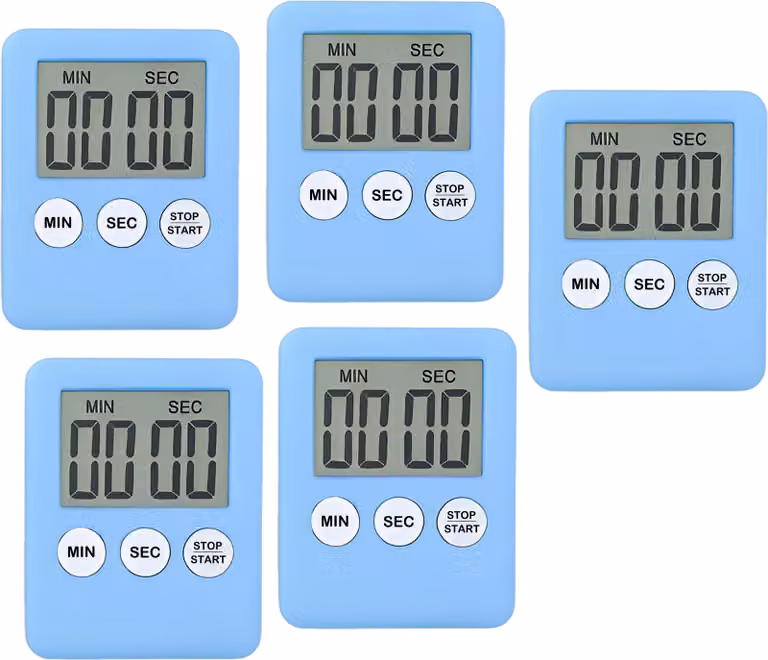 Set di 5 timer digitali, timer da cucina, sveglie azzurro cielo