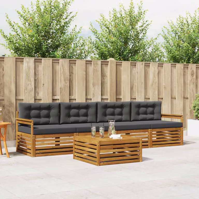 Set di divani da esterno vidaXL in legno di acacia con cuscini, colore beige e antracite