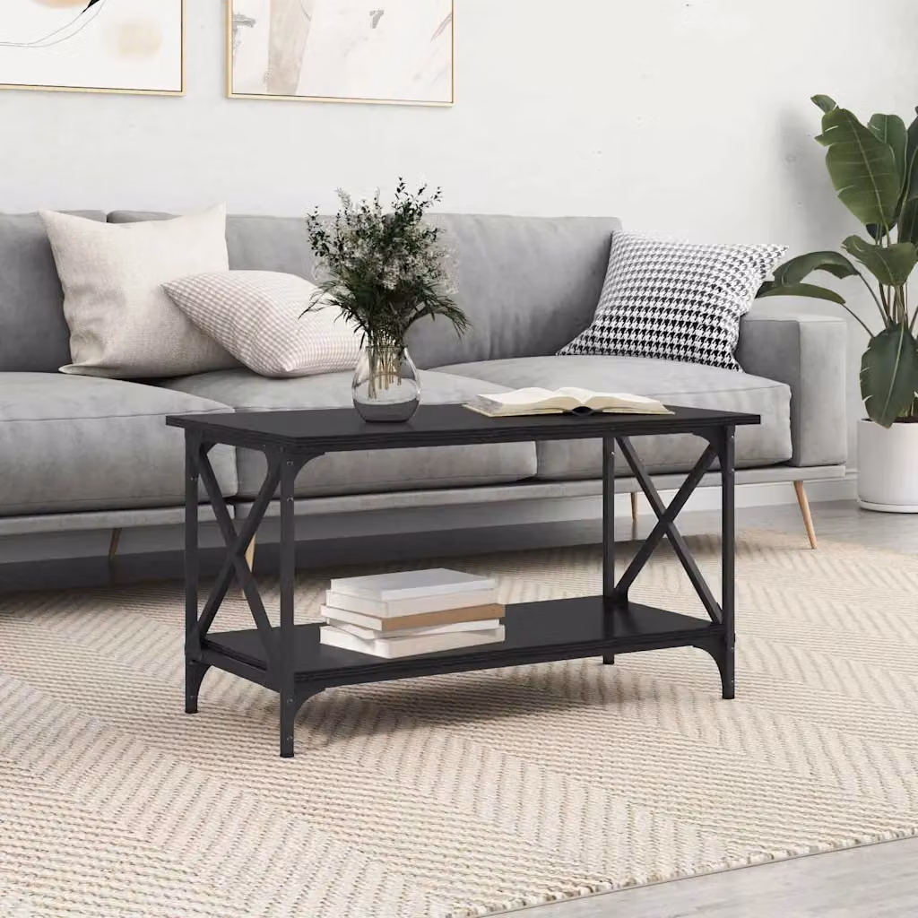 Tavolino da salotto moderno vidaXL in rovere e nero, L 80 cm x P 45 cm x H 45.5 cm