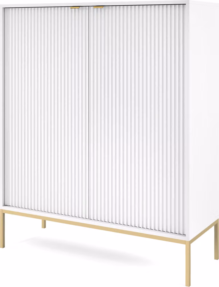 Cassettiera: 2 ante, bianco, oro, 104 x 125 x 39 cm, maniglie dorate