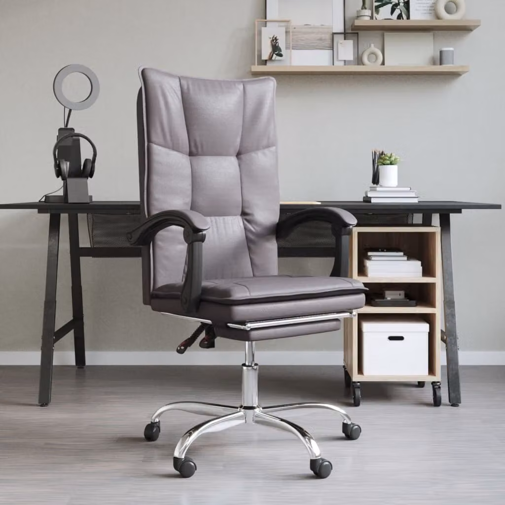 The Living Store Sedia da ufficio reclinabile in Pelle finta grigia