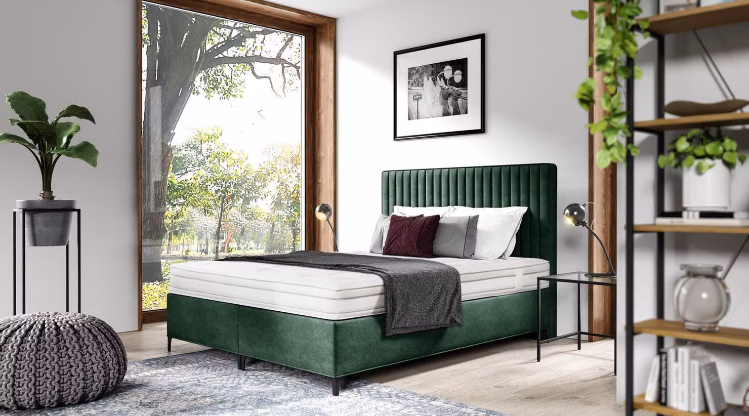 Luxus Boxspringbett Schlafzimmer Polsterbett Einrichtung Textil 160x200cm Holz