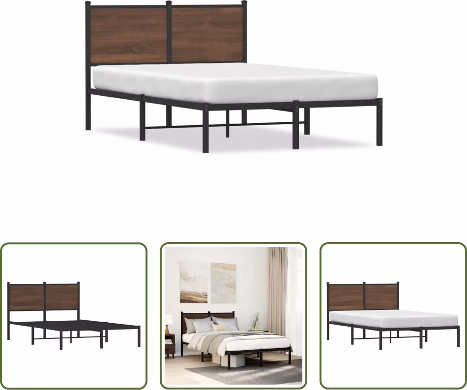 The Living Store Struttura letto con testiera in metallo effetto rovere marrone 120x200 cm