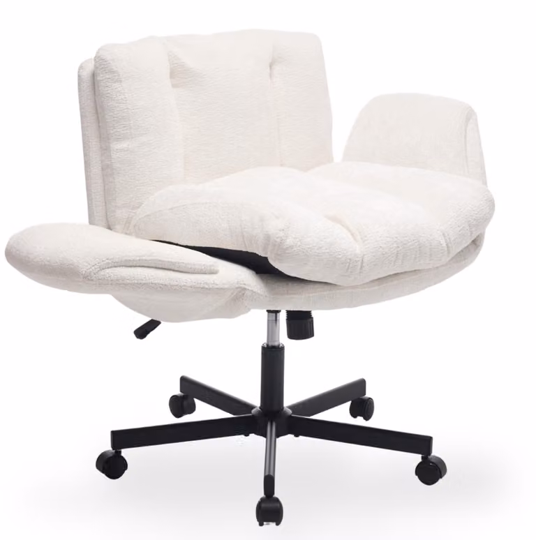 Sedia da ufficio in tessuto chenille, con seduta ampia e braccioli regolabili, color beige
