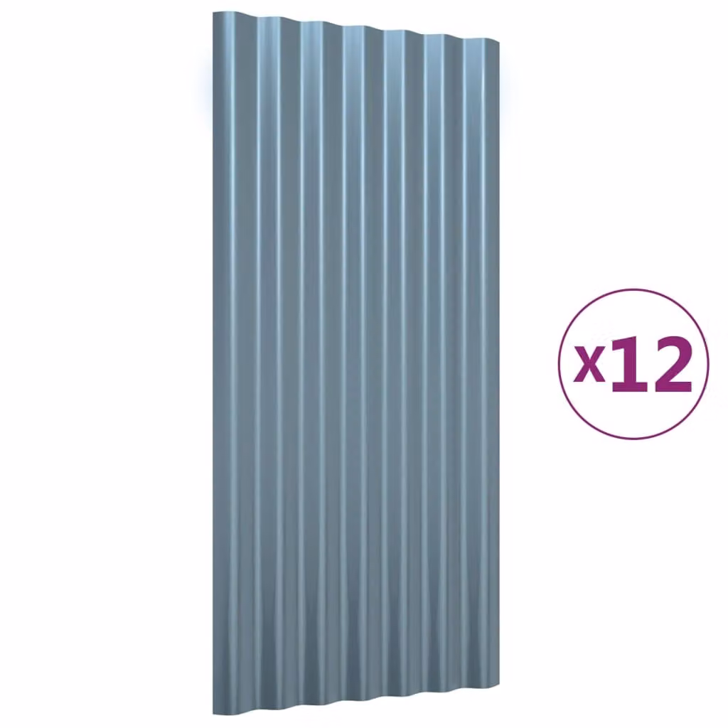 Pannelli Tetto 12pz Acciaio Zincato Grigio 80x36cm