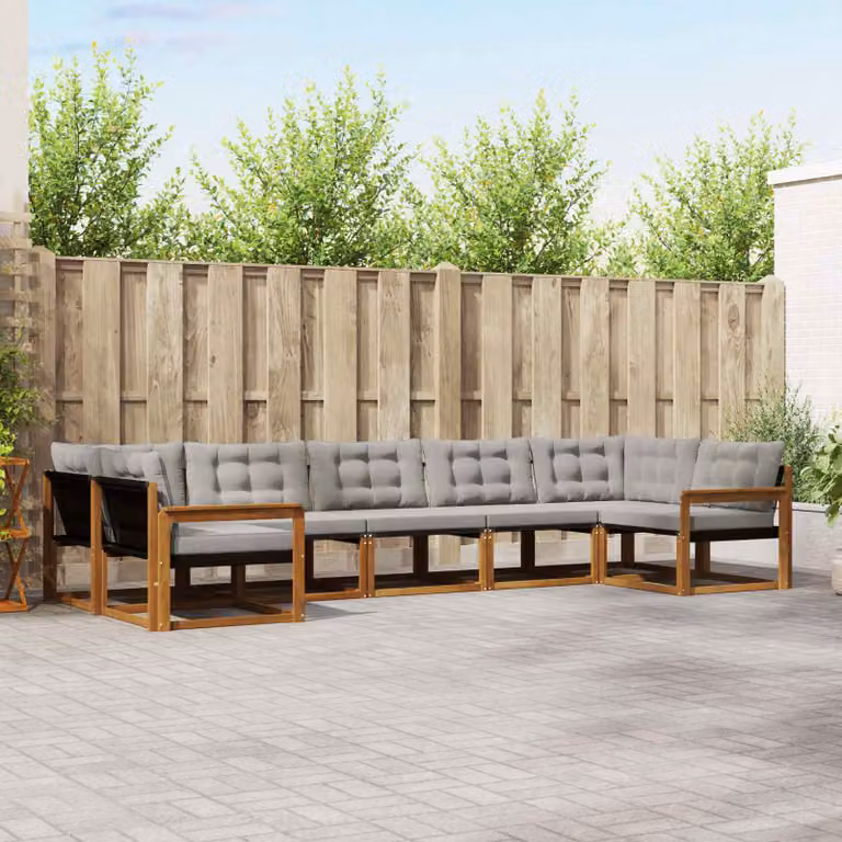 vidaXL Set di divani da esterno 7 pz a forma di U in legno di acacia con cuscini beige e grigio