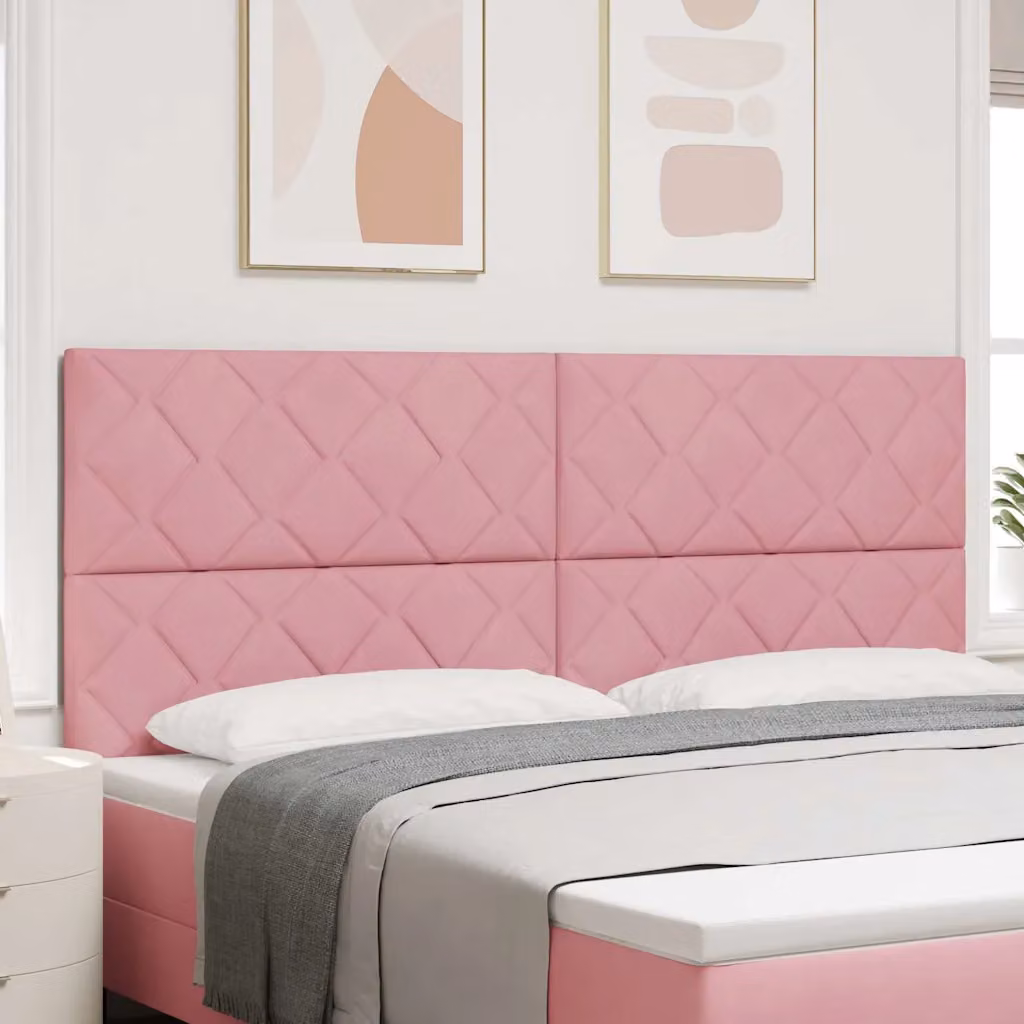 Testiera per letto moderna vidaXL in velluto rosa con struttura in legno, Larghezza: 200 cm