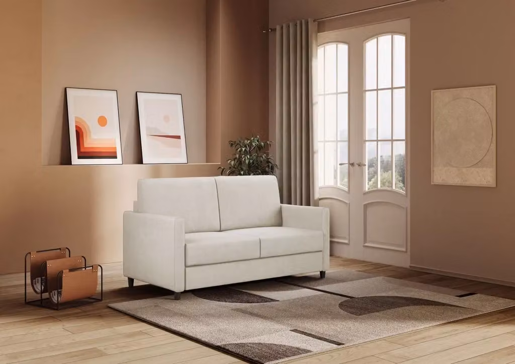 Divano Karay a 2 posti Mobili 2G colore bianco con due sedute da 70 cm, Larghezza: 158 cm, Profondità: 85 cm, Altezza: 85 cm – 2