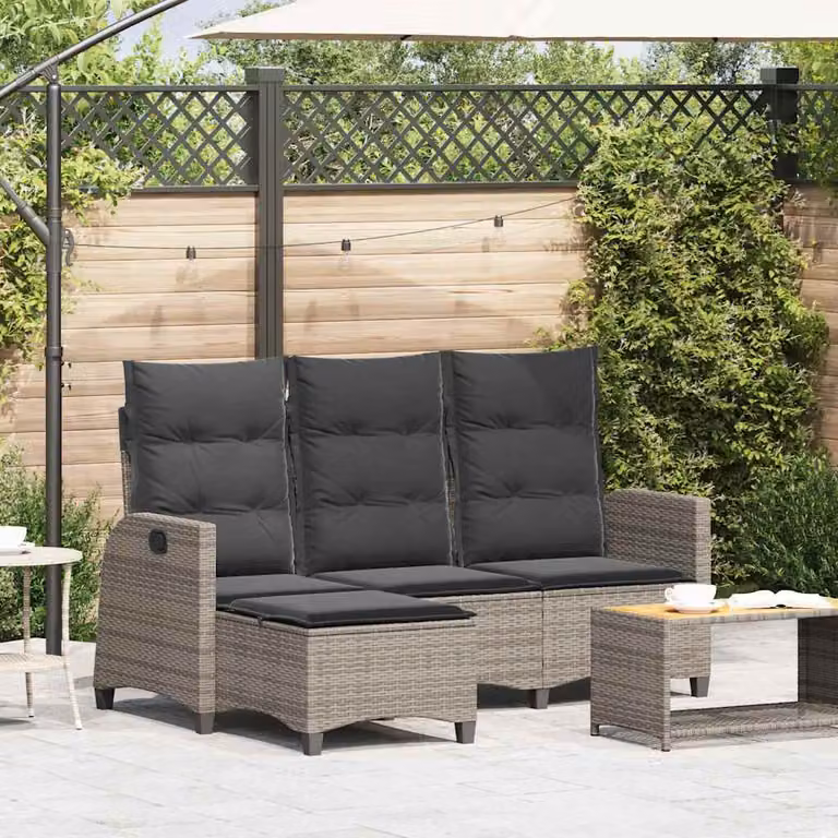 vidaXL Divano da giardino a L moderno in polyrattan grigio con cuscini inclusi e poggiatesta regolabile