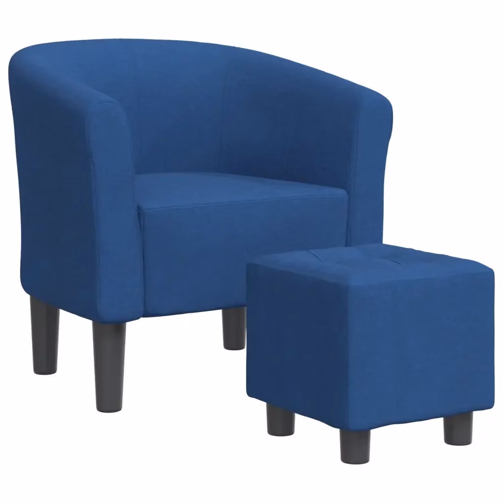 Poltrona Cabriolet con Poggiapiedi vidaXL in Tessuto Blu con Braccioli e Imbottitura in Schiuma – 2
