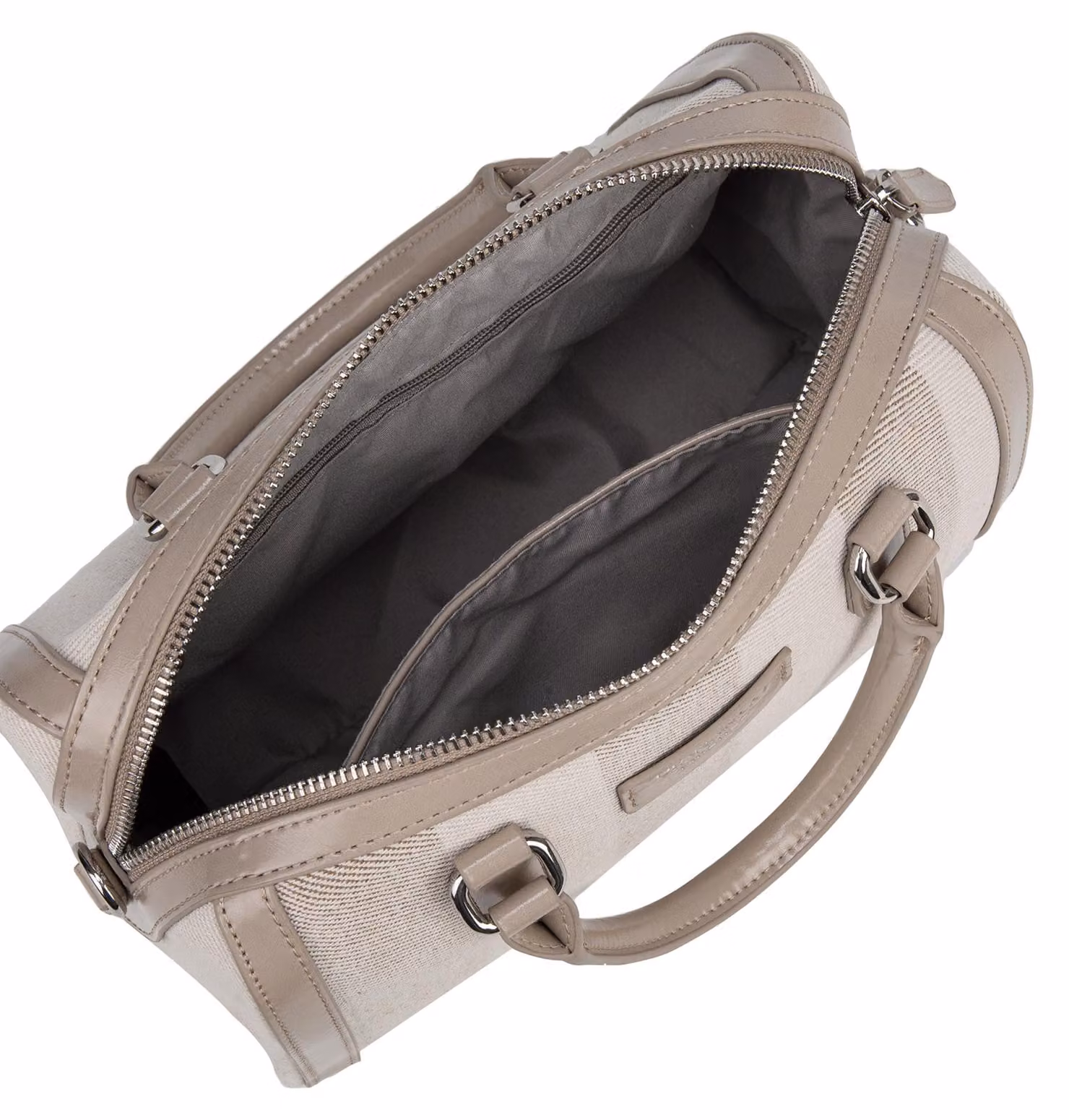 Borsa da donna con zip, motivo a righe bicolor, in ecopelle, con manici, dimensioni 25x20 cm