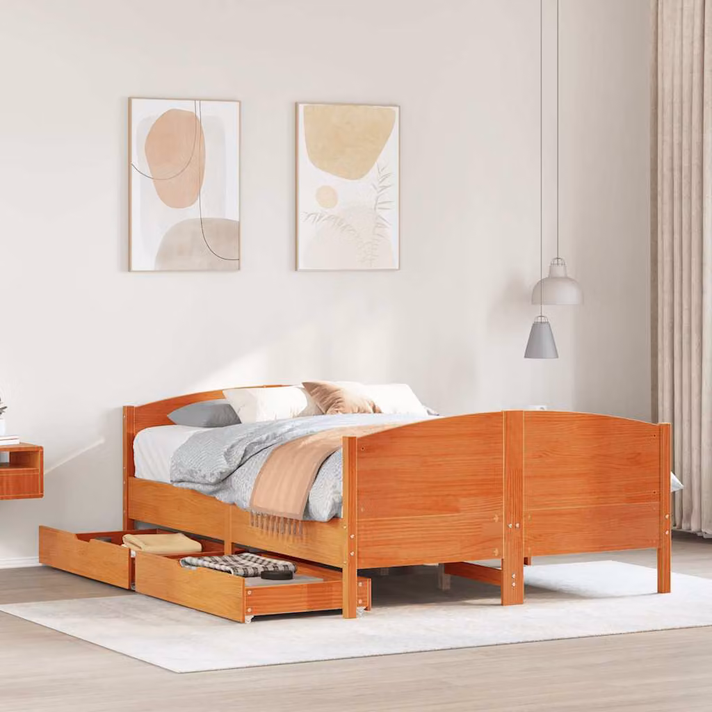 Letto in legno di pino massiccio vidaXL stile rustico color marrone cera L 120 cm x P 200 cm