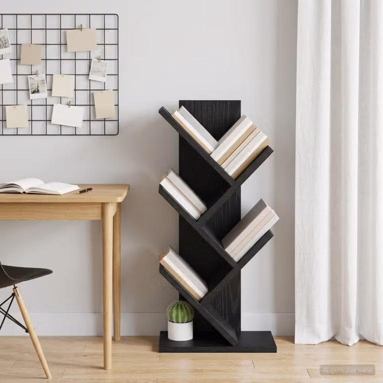 Libreria ad Albero vidaXL a 4 Piani in Legno MDF Nero L 30 cm x P 18 cm x H 60 cm