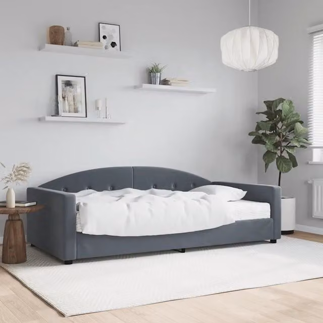 Divano Letto Moderno vidaXL in Velluto Grigio con Materasso in Schiuma L/P/H: 222 x 110 x 75 cm, Materasso 100 x 200 cm