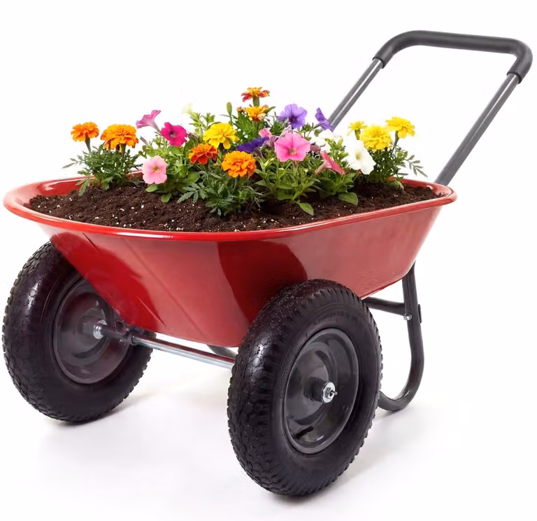 Carrello da giardino per il trasporto – Rosso – Capacità di carico: 600 libbre – 4 ruote