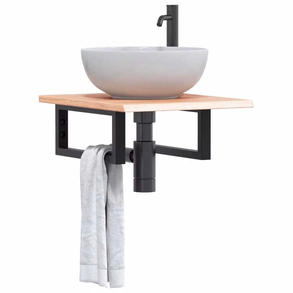 vidaXL Ripiano da parete per lavabo moderno in legno di rovere e metallo nero e marrone