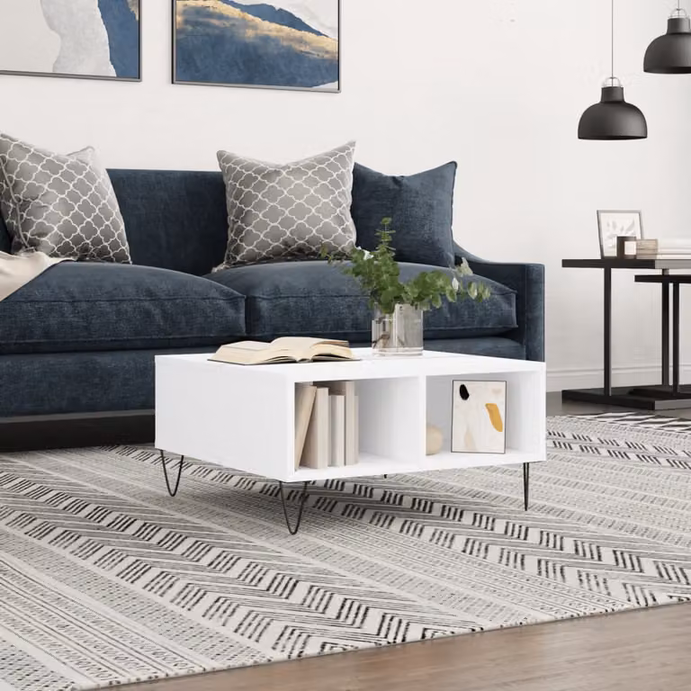 vidaXL Tavolino da Salotto Moderno Bianco in Legno e Metallo L/P/H: 60 x 60 x 30 cm