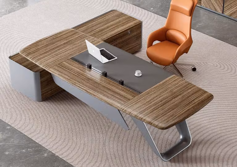 Braun-Grauer Arbeitstisch Designer Büromöbel Eckschreibtisch Holzgestell