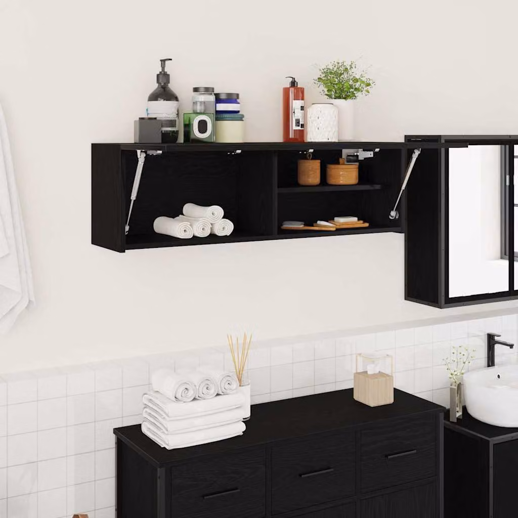 Mobile da bagno a parete vidaXL nero con ante a cerniera e ripiani interni L: 100 cm, P: 25 cm, H: 30 cm