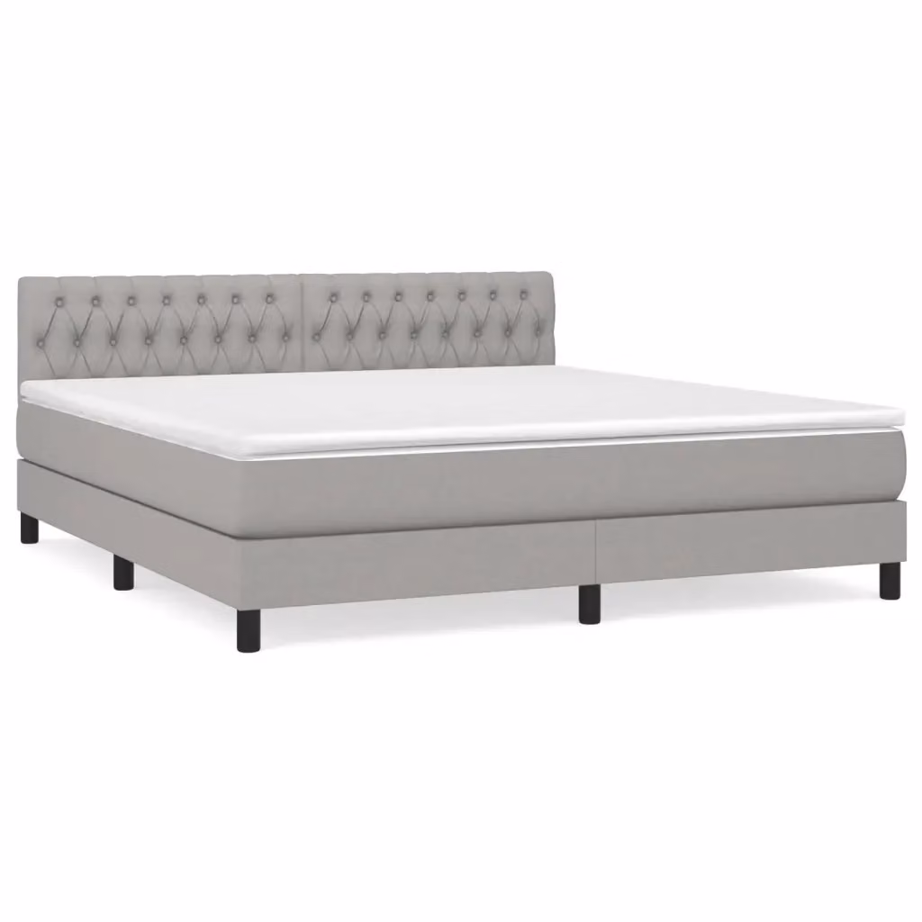 vidaXL Giroletto a Molle con Materasso Ibrido in Tessuto Grigio Chiaro e Bianco L/P: 180 x 200 cm – 2