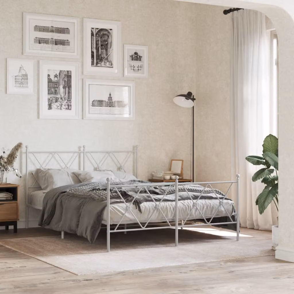 vidaXL Giroletto in metallo con testiera e pediera, Bianco, L: 142 cm, P: 196 cm, H: 90,5 cm