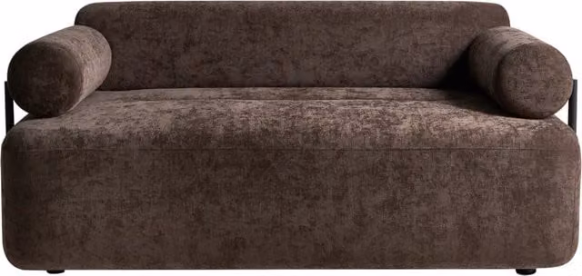 Divano a 2 posti BELIANI in tessuto boucle marrone e nero con struttura in metallo e legno per soggiorno moderno