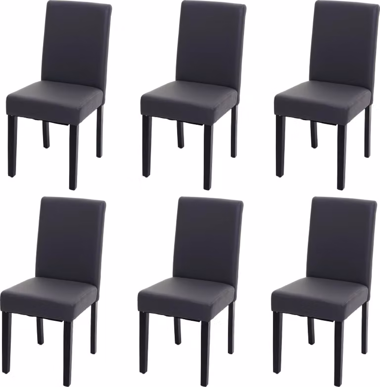 Set di 6 sedie da sala da pranzo Sedie da cucina classiche e intramontabili | A x L x P 90 x 43 x 56 cm | Altezza seduta 45 cm | Pelle finta | Gambe scure | Grigio opaco